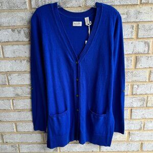 Dockers Blue Long Sleeve Button Up Cardigan Wool Blend Sweater Women's Size S.